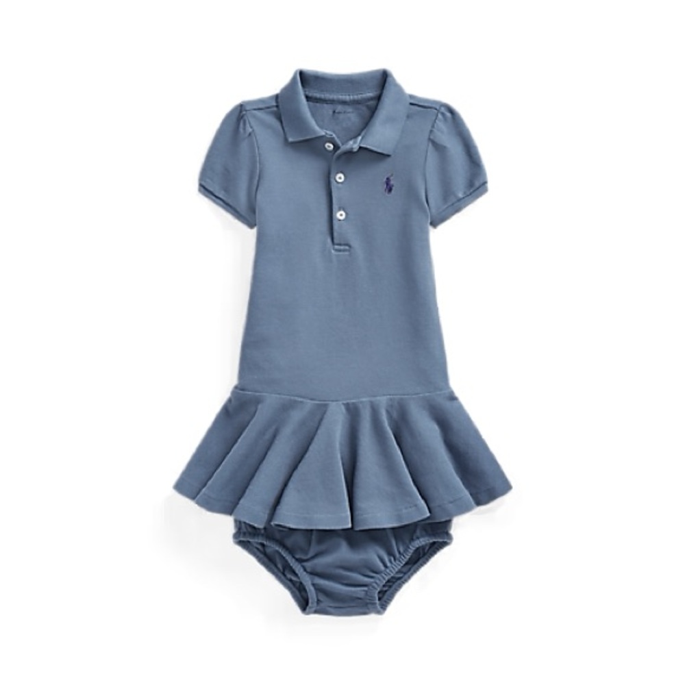 Ralph Lauren Blue Cotton Mesh Polo Dress